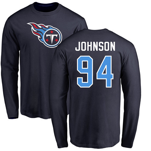 Tennessee Titans Men Navy Blue Austin Johnson Name and Number Logo NFL Football 94 Long Sleeve T Shirt